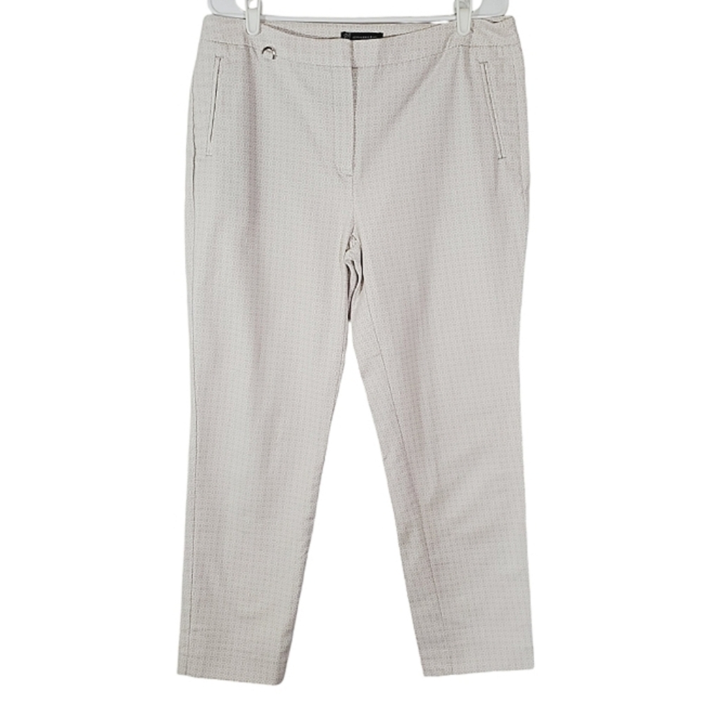 7237 * Adrianna Papell Geometric Print Trousers Pants Cream White Size 14